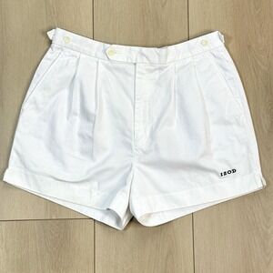 VTG IZOD White Pleated Shorts Men's 34 Made in Macau USA Cotton Classic Golf Pre